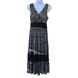 Black & White Aztec Print Cotton maxi Dress geometric tribal print Aztec